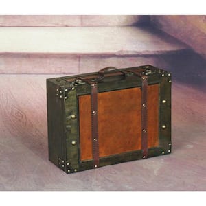 Wooden Vintage Luggage Trunks - Antique Carry on Suitcase Storage Box with Hinged Lids, Large Brown