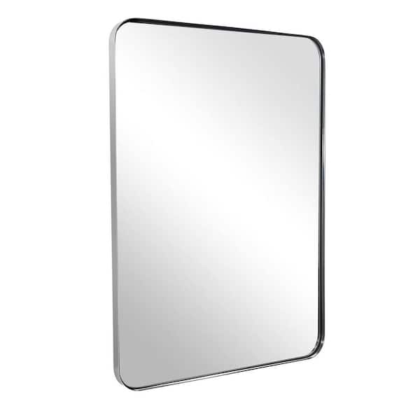 22 in. W x 30 in. H Rectangular Framed French Cleat Wall Mounted Tempered Glass Bathroom Vanity Mirror in Brushed Silver