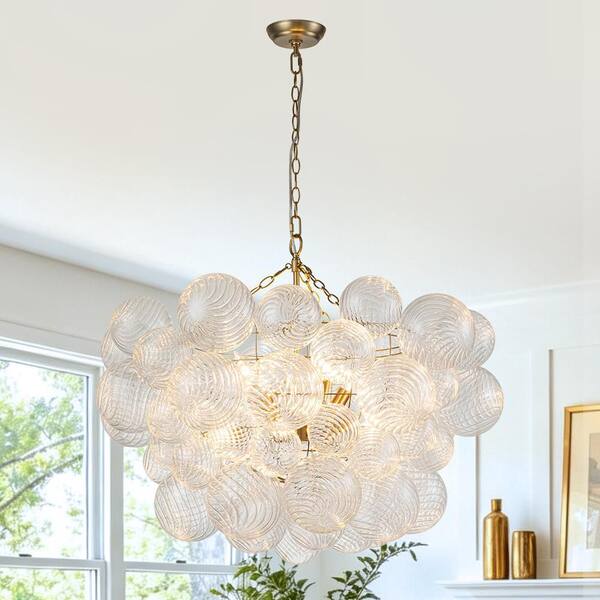 Neuvy 8-Light 33 in. W Brushed Brass Gold Modern Bubble Cluster Flower Chandelier with Swirled Rib Glass for Living Room
