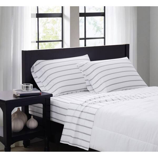 Truly Soft Ticking Stripe 4 Piece White Grey Microfiber Queen Sheet Set Ss3864wgqn 4700 The Home Depot Truly Soft Ticking Stripe 4 Piece White, White Bed Sheets Queen