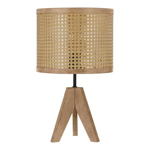 Beau 20.25 in. Matte Black and Faux Wood 1-Light Table Lamp with Natural Wood Finish Shade