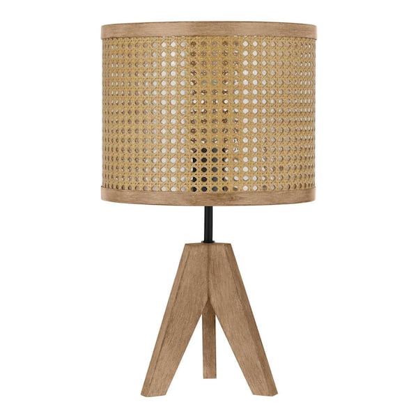 Beau 20.25 in. Matte Black and Faux Wood 1-Light Table Lamp with Natural Wood Finish Shade