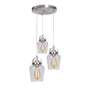Trystan 60-Watt 3-Light Brushed Nickel Finish Dining/Kitchen Island Foyer Pendant with Clear Glass, No Bulbs Included