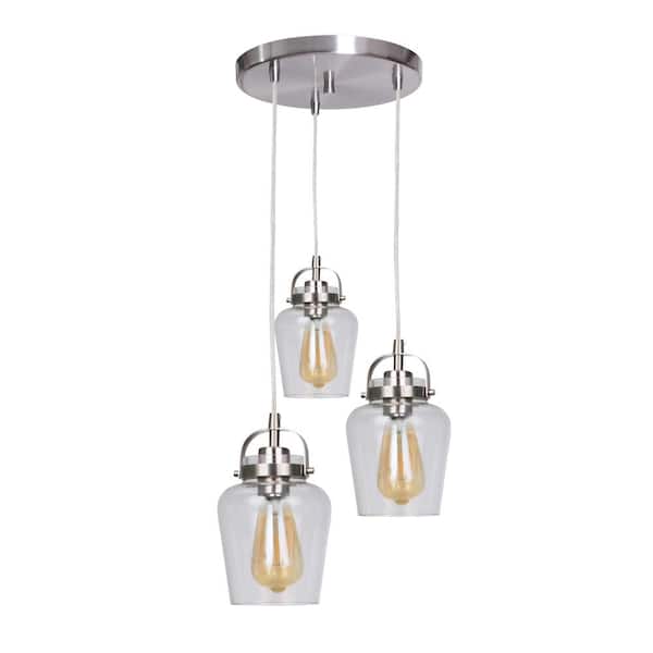 CRAFTMADE Trystan 60-Watt 3-Light Brushed Nickel Finish Dining/Kitchen Island Foyer Pendant with Clear Glass, No Bulbs Included