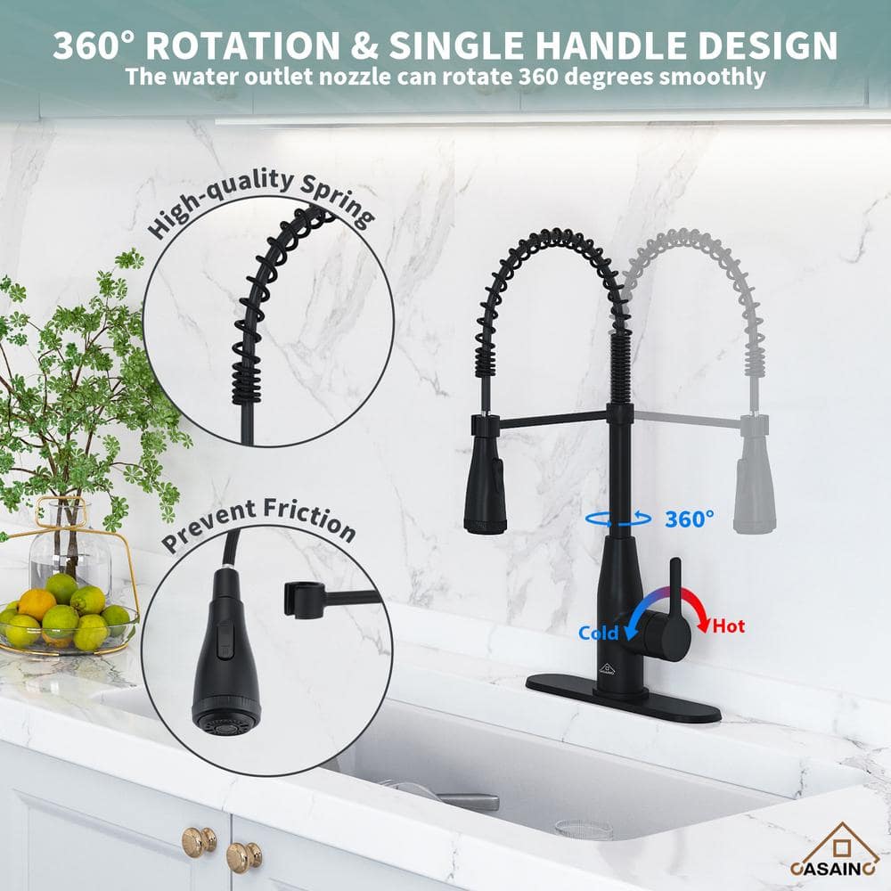 Matte Black Stainless Steel Pull Down Sprayer Kitchen Faucet