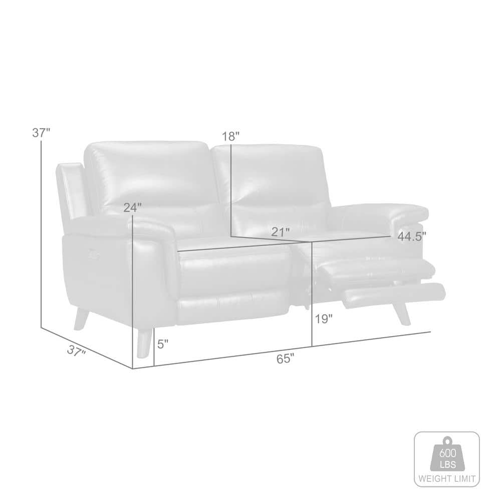 Contemporary Gray Top Grain Leather Power Reclining Loveseat with USB
