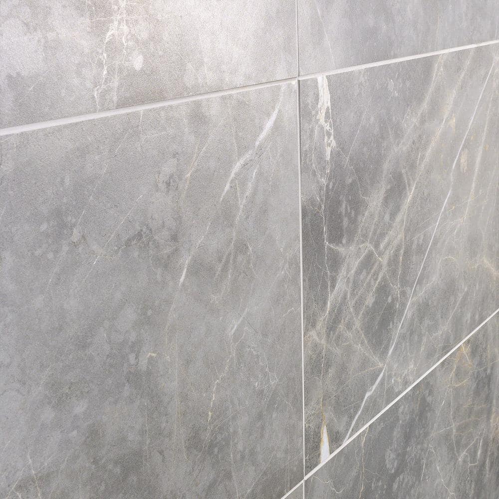 Grace 12" x 24" Matte Gray Porcelain Marble Look Tile
