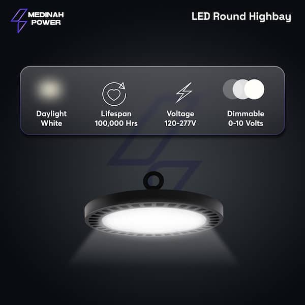 MEDINAH POWER 11 in. Round 400-Watt Equivalent Integrated LED Dimmable Bronze High Bay Light, 22000 Lumens, 5000K Daylight
