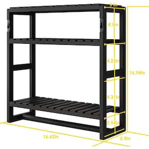 16 in. W 16 in. H x 5.9 in. D Bamboo Material 2-Pack Square Bathroom Organizer Shelves Adjustable 3-Tiers in Black
