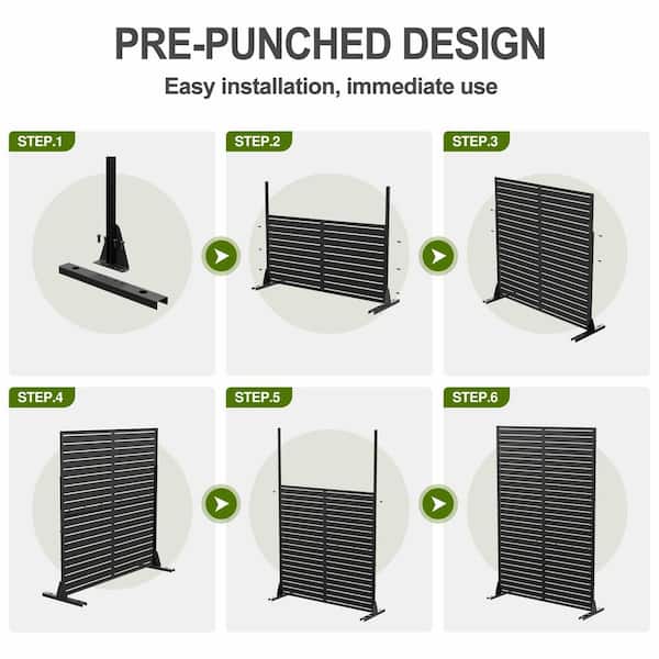 cadeninc 2.92 ft. x 6 ft. White Metal Privacy Screen with Fishbone Pattern