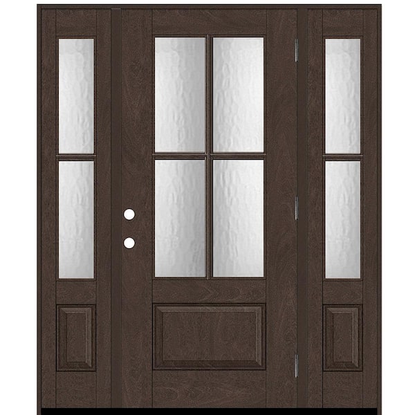 Steves & Sons Regency 68 in. x 80 in. 3/4Lite 4SDL Oasis Deco Glass LHOS Prefinish Hickory Fiberglass Prehung Front Door w/2_ 14inSL