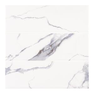 Glossy Ocean Carrara White 4 in. x 12 in. Subway Gloss Ceramic Wall Tile (9.687 sq. ft./Case)