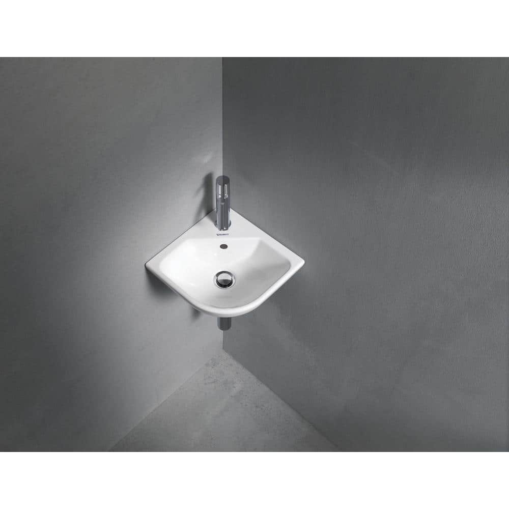 Compact White Ceramic Wall-Mount Corner Bathroom Sink