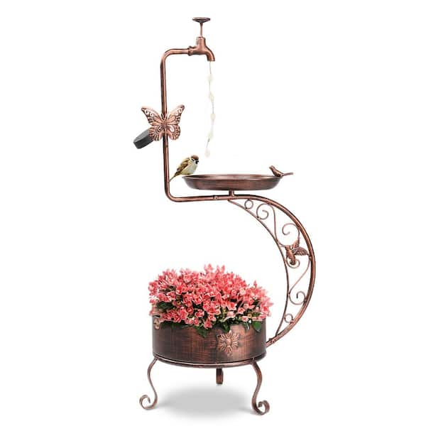 36 in. Bronze Iron Birdbath Bowl with Planter