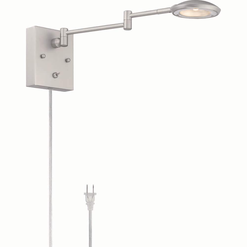 1-Light LED Nickel Plug-In Swing Arm Wall Lamp with 72 in. Cord