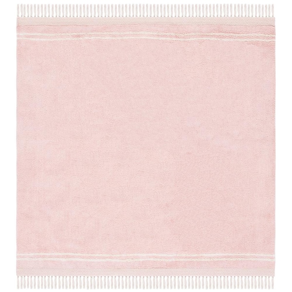 Pink Fringe Rug SAFAVIEH Easy Care 8 ft. x 8 ft. Pink/Ivory Machine Washable Solid ...