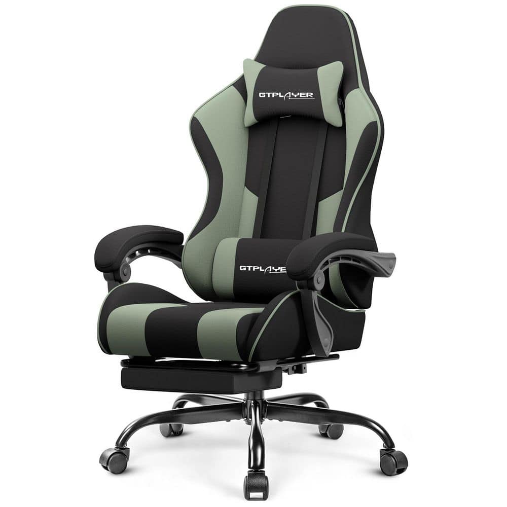 Gaming Chair Fabric Computer Chair with Footrest Height Adjustable Game Chair,Green