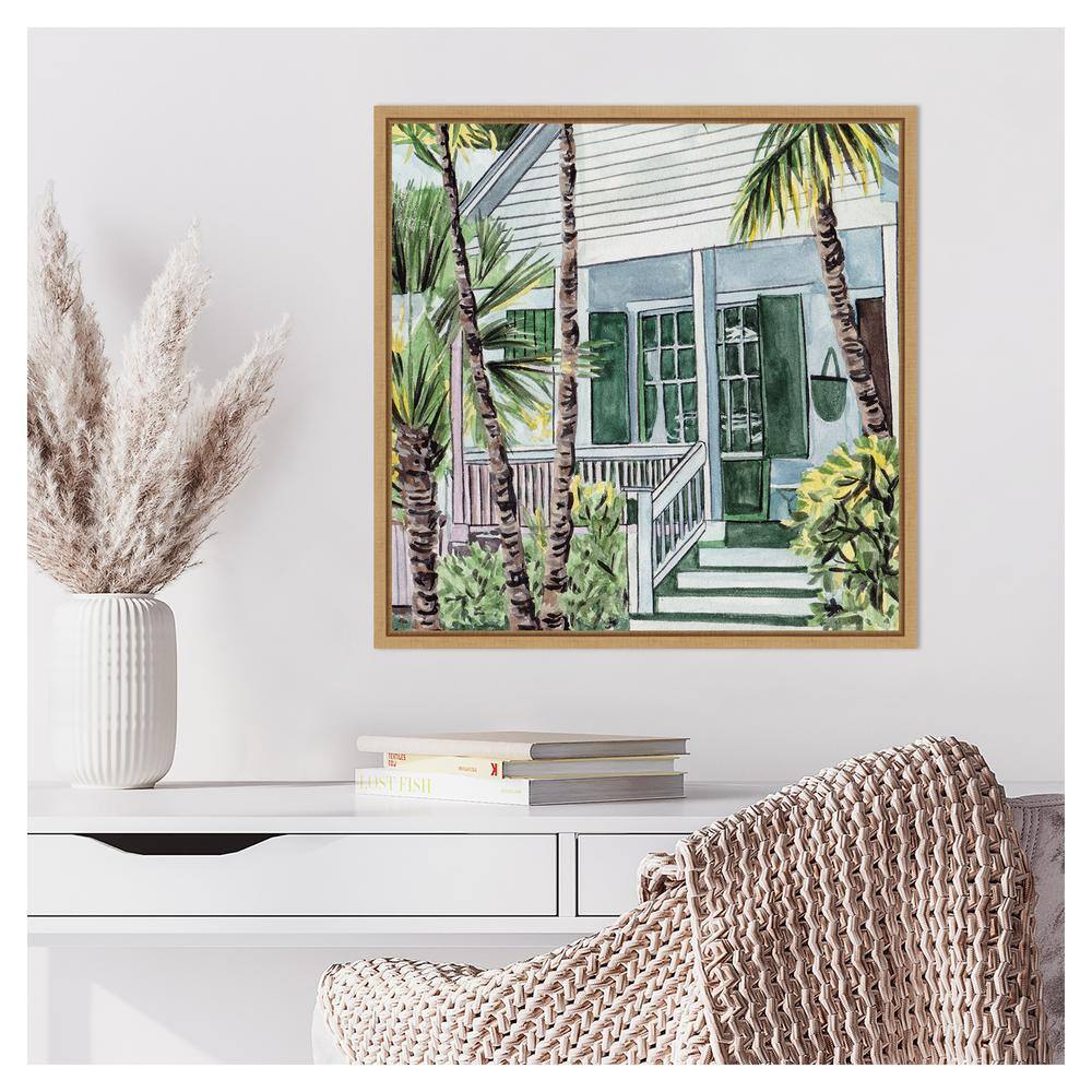 Palm House I Green and Brown Canvas Print with Maple Frame