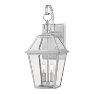 Glenneyre 20.2 in. Stainless Aluminum French Quarter Gas Style Hardwired Outdoor Wall Lantern Sconce with Clear Glass
