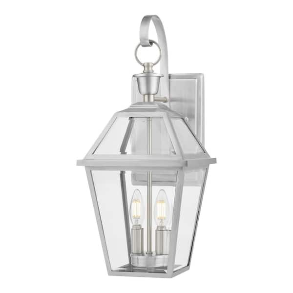 Home Decorators Collection Glenneyre 20.2 in. Stainless Aluminum French Quarter Gas Style Hardwired Outdoor Wall Lantern Sconce with Clear Glass