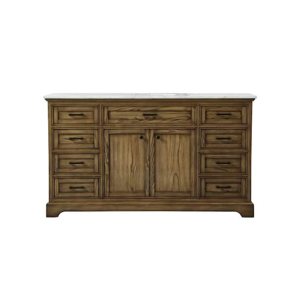 Unbranded Simply Living 60 in. W x 21.5 in. D x 35 in. H Bath Vanity in Driftwood with Carrara White Marble Top