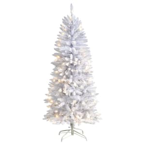 5 ft. White Pre-Lit LED Slim Artificial Christmas Tree with 150 Warm White Lights