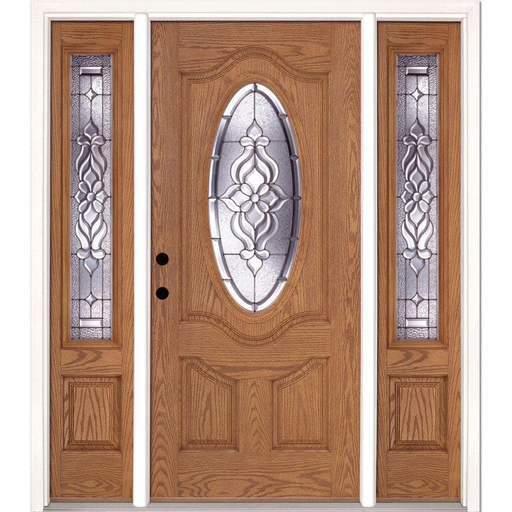 63.5 in.x81.625 in. Lakewood Zinc 3/4 Oval Lite Stained Light Oak Right-Han
