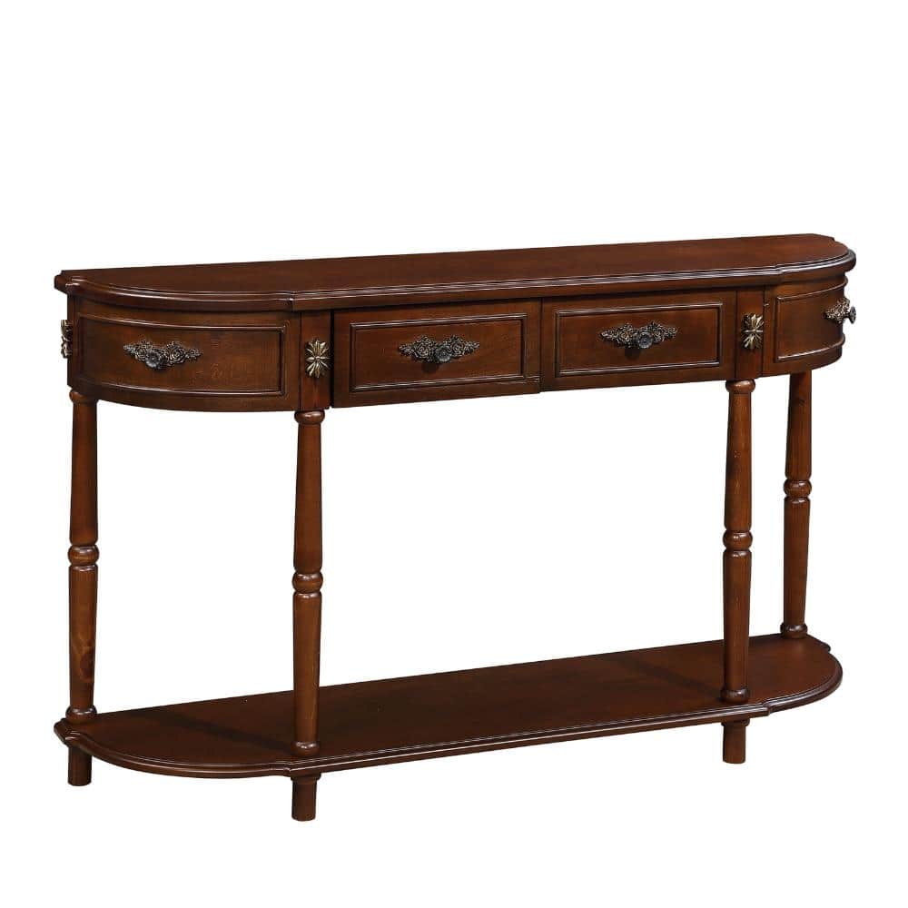 52 in. Cherry Half Moon Solid Pine Wood Console Table with 2 Drawers and Open Shelf durable construction price history on PriceWatchPro