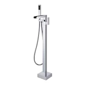 Single-Handle Floor Mount Freestanding Tub Faucet with Hand Shower, Water Supply Hose and Built-in Valve in. Chrome