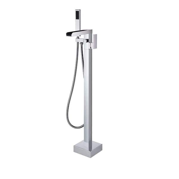 Boyel Living Single-Handle Floor Mount Freestanding Tub Faucet with Hand Shower, Water Supply Hose and Built-in Valve in. Chrome