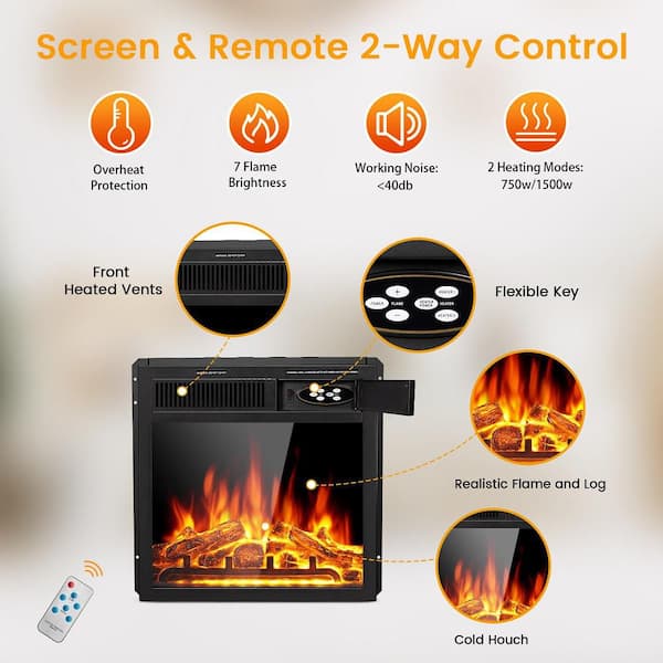 43 in. Corner Freestanding Wooden Electric Fireplace in Black