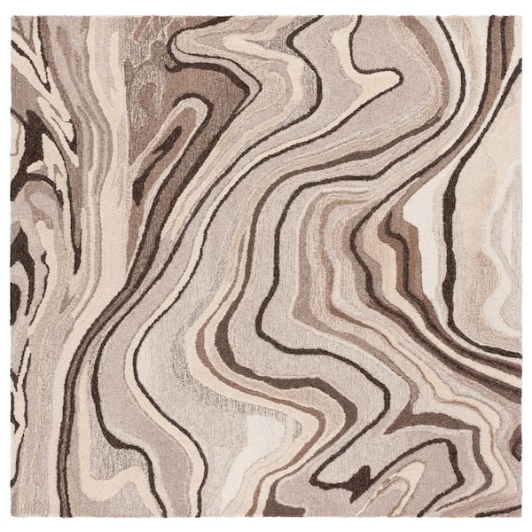 SAFAVIEH Metro Brown/Ivory 6 ft. x 6 ft. Wavy Abstract Marble Square Area Rug