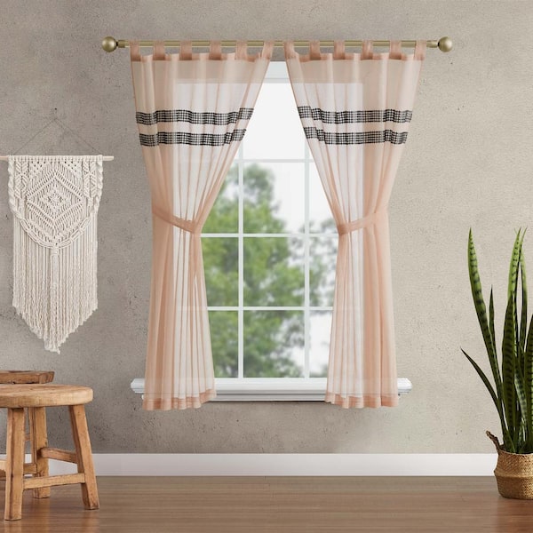 Jessica Simpson Milly Bling Blush Pink Faux Linen 38 in. W x 63 in. L Tab  Top Sheer Tiebacks Curtain (2-Panels and 2-Tiebacks) JSC016386 - The Home  Depot