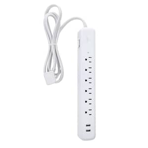 Designer 6 ft. 2 USB Port (3.1 Amp) 6-Outlet Surge Protector Power Strip with Fabric Cord and Right-Angle Plug, White
