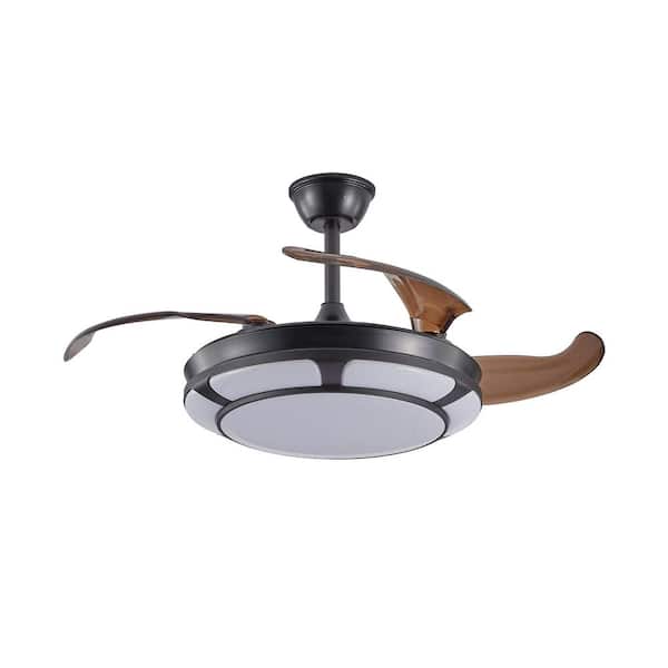 42 in. Brown Retractable Dimmable LED DC Motor Downrod Mount Standard Ceiling Fan with Remote Control 6 Wind Speeds