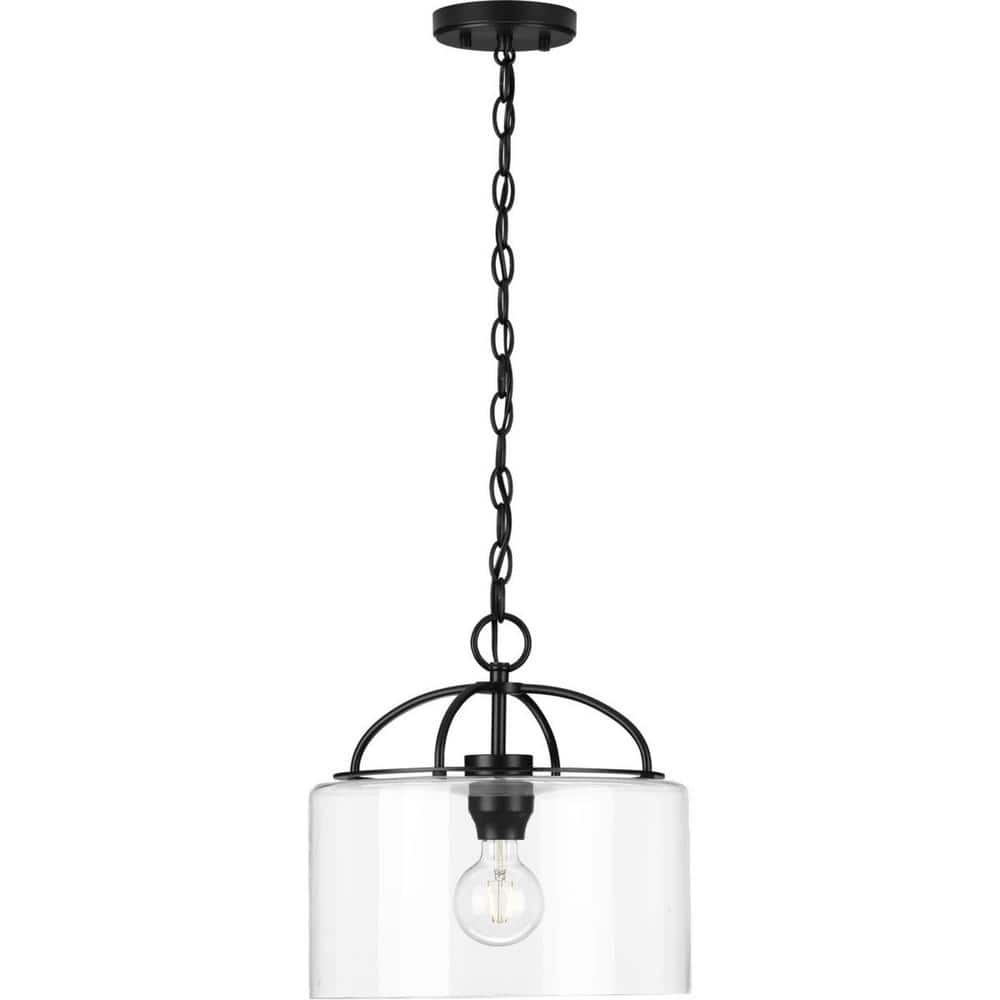 Leyden 13" Mini-Pendant Matte Black with Clear Glass Shade
