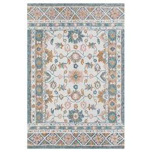 Hillah Traditional Blue/Blush 9 ft. x 12 ft. Floral Filigree Organic Wool Indoor Area Rug