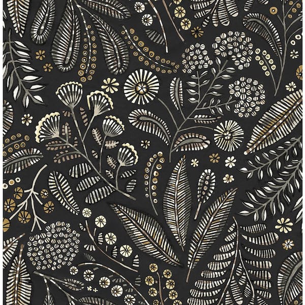 A-Street Prints Briar Black Floral Wallpaper