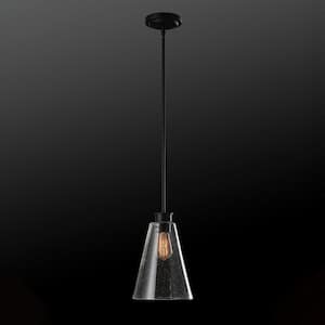 Gizele 1-Light Matte Black Pendant Light with Seeded Glass Shade, Vintage Edison Incandescent Bulb Included