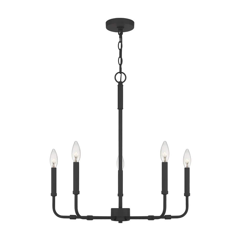 Abner 24" Matte Black Classic Candle-Style Steel Chandelier