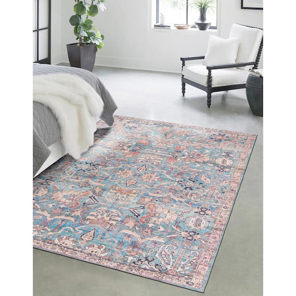 Nostalgia Katie Blue 6 ft. x 9 ft. Machine Washable Area Rug