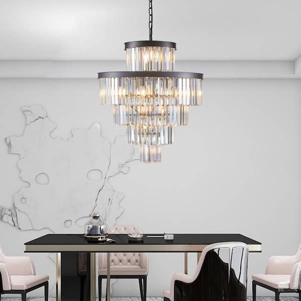 HKMGT 5-Tier 15-light Black Crystal Chandelier for Living Room and