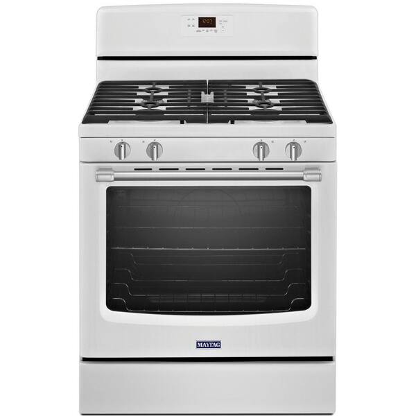 Maytag AquaLift 5.8 cu. ft. Gas Range with Self-Cleaning Oven in White with Stainless Steel Handle