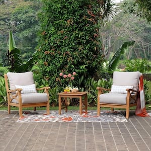 Abbington Teak 3-Piece Patio Conversation Set with Beige Cushion