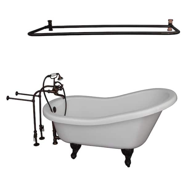 5.6 ft. Acrylic Ball and Claw Feet Slipper Tub in White with Oil Rubbed Bronze Accessories