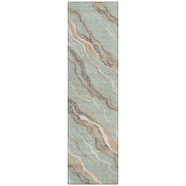 Chantille Machine Washable Indoor/Outdoor Abstract ACN2953 Seafoam 2 ft. x 7 ft. Runner Rug