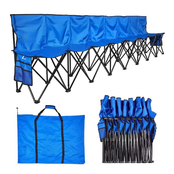 Portable Folding Bench, 8-Seat Soccer Bench with Side Pockets, Carrying Bag, Lightweight Sideline Seating for Football