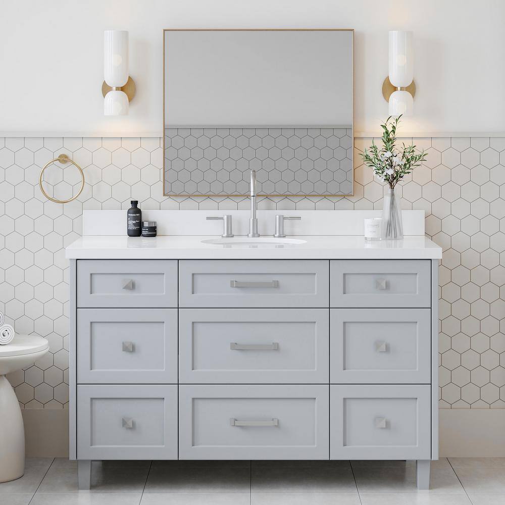 Gray Freestanding Single Sink Bathroom Vanity with Quartz Top