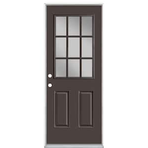 32 in. x 80 in. 9 Lite Willow Wood Right-Hand Inswing Painted Smooth Fiberglass Prehung Front Door with No Brickmold