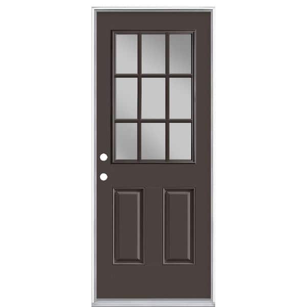 Masonite 32 in. x 80 in. 9 Lite Willow Wood Right-Hand Inswing Painted Smooth Fiberglass Prehung Front Door with No Brickmold